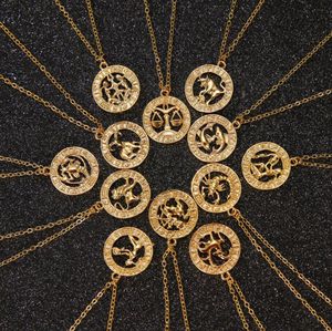 Kobieta Elegancka gwiazda 3d Znak Zodiaku Znak 12 Konstelacja Naszyjniki Wisiorek Urok Złoto Łańcuch Choker Naszyjniki Dla Kobiet Biżuteria Karty Deska