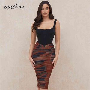 Free Net Yarn Printed Splicing Bandage Dress Summer Women Sexy Strap Sleeveless Bodycon Midi Club Party Vestidos 210524