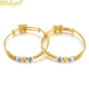 Ethlyn 2pcs/lot Trendy Indian Double Gold Color Charm Baby Kids Bracelet Bells Lucky Jewelry Children Birthday Gifts B134 Q0717