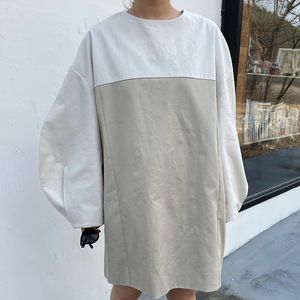 Coreano chic temperamento estivo girocollo contrasto retro ampio abito con maniche a lanterna taglie forti abbigliamento da donna 210510