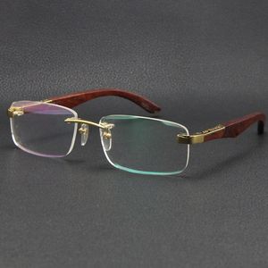 Großhandel mit Brillenzubehör THE ARTIST Holz Randlose Sonnenbrille Silber 18K Gold Metall Geschenk Brillen männlich und weiblich Rahmengröße: 56-18-135mm