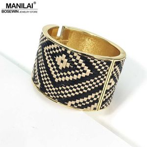 Manilai Boho Statement Cuff Bangles for Women Unique Big Bracelets Golden Tone Ethnic Jewelry Accessories Wholesale Q0719