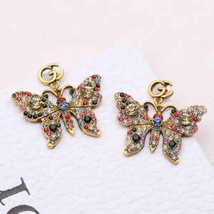 Stud Luxury Brand Earrings Designers Letter Ear Stud 18K Gold Plated Crystal Butterfly Earring For Women Wedding Party Jewerlry Accessories ER0064