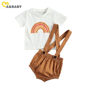 0-24m Sommarfödd Spädbarn Baby Girls Boy Rainbow Outfits Kortärmad T-shirt Shorts Total Cloting Set 210515