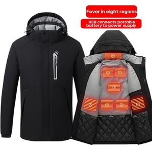 Electric Heated Jackets Cotton Men Outdoor Coat USB Heating Hooded Thermal Warmer Winter 211126