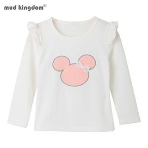 Mudkingdom Niedliche kleine Mädchen Cartoon Hemd Pullover Rüschen Langarm Solide Farbe Druck Basis Tops Kinder Kleidung 210615