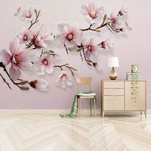 Personalizado Qualquer tamanho Murais Modern 3D em relevo flores rosa lírio pintura de lírio sala de estar TV sofá quarto