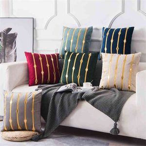 Pillow Case Pillow Cover Cushion Heminredning Velvet Stripe Bronzing Gold Luxury Årgåva Nordic Simple 210423