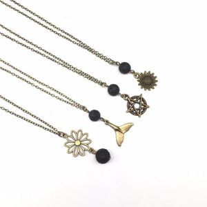 Chains 10pcs) Lava Stone Diffuser Necklace, Essential Oil Rock Necklace Antique Bronze Minimalist Jewelry