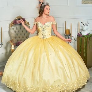 Księżniczka Lekko żółta suknia balowa sukienki na balu quinceanera
