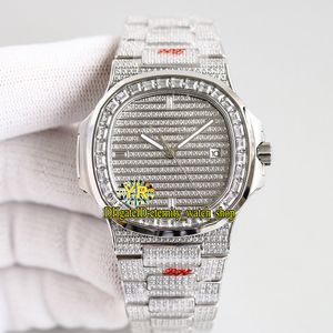 2021 YRF Paved Diamonds 5719 324sc 324cs Automatiska mens Klocka Iced Out Square Diamant Bezel Stick Markörer Rostfritt Stål Armband Eternity Smycken Klockor 5711