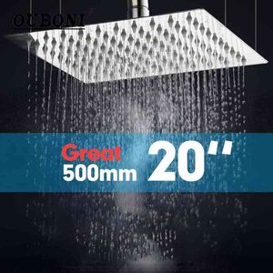 OUBONI 20" Bathroom Shower Head Wall Mounted Chrome Brass Square Rain Shower Head 20 inch Shower Sprayer H1209