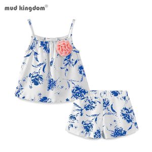 Mudkingdom Kleinkind Mädchen Outfits Blumendruck Kausal Sommer Sling Kleidung Set 210615