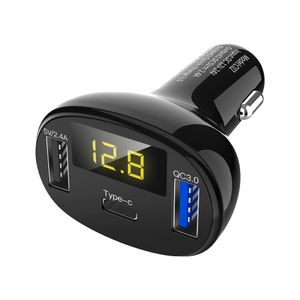 Typ-C QC 3.0 2.4a USB Billaddare Tre port Quick Charge PD för bärbar spänningsdetektering Auto Phone iPhone Samsung