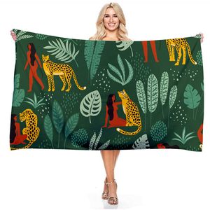 Rechteck Strandtuch Pflanzen Leopard Beach Dusche Handtücher Decke Schal Schnelltisch Mikrofaser Outdoor Sporttuch