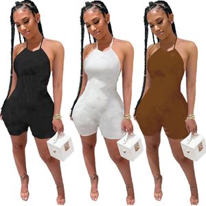New Women shorts Jumpsuits plus size 2XL sexy backless Rompers sleeveless bodysuits Casual skinny Overalls Summer clothes white black brown letter leggings 4682