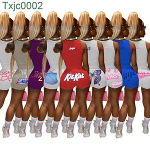 Women Summer Tracksuits Designer Letters Printed Two Piece Sets Sexy Sports Suit Solid Color Vest Shorts Outfits