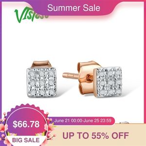 Wholesale white rose earrings for sale - Group buy VISTOSO Gold Earrings For Women K Rose White Sparkling Diamond Dainty Round Cirle Stud Trendy Fine Jewelry
