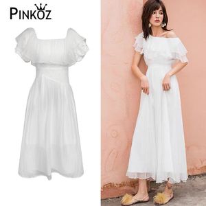 Designer stil vit mjuk flicka sommar kausal hög midja spets fjäril ärm midi klänningar för kvinnor party robe vestidos 210421