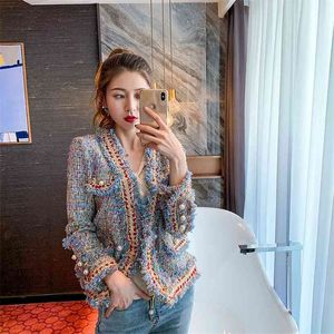 Casaco de alta qualidade primavera outono feminino jaqueta de lã de tweed vintage manga longa com borla jaquetas curtas outwear 210520