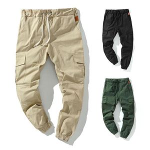 Pantaloni da uomo 50% S Cargo tinta unita multi tasche da uomo con coulisse alla caviglia per lo sport