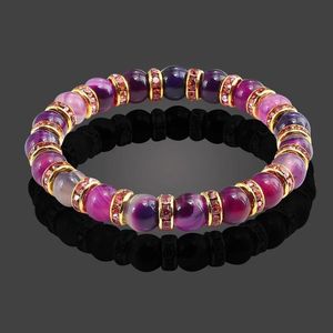 Purple Agates Rhinestone Strands Bracelets For Couples Distance Beads Fasion Women accessories Gold Crystal Stretch Rope Natural Stone