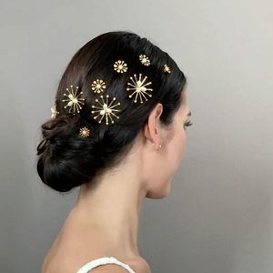 Headpieces 3/Set Golden Color Pearl Wedding Headpieces Combs Hair Accessories for Bridal Star Flower Headpiece Women Bride Hair ornaments