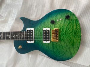Paul Reed Laguna Dragon's Breath Top in acero trapuntato verde Ponte tremolo per chitarra elettrica, rilegatura naturale, intarsio Brds a pennellata