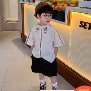 Children's Clothing Boy's Short-Sleeved Shirt Summer Medium and Big Cotton White Korean Style Western 210713