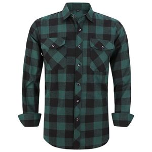 Mäns plaid flanellskjorta vår höst manlig regelbunden passform casual långärmad tröja för (USA storlek s m l xl 2xl) 210809