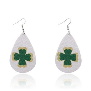 Wholesale faux chandelier resale online - Dangle chandelier St Patrick039s Day Faux Leather Earrings Irish Shamrock stud Clover Teardrop Set for Women