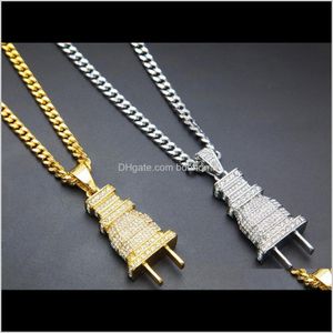 Halsband hänger smycken försäljning 24k guld iced ut bling mens plug pendant halsband pläterad charm mikro pave fl Rhinestone kubansk kedja hip h