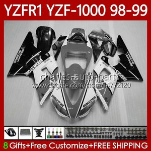 OEM Fairings för Yamaha YZF-R1 YZF1000 YZF R 1 1000 CC YZFR1 98 99 00 01 Bodywork 82No.109 YZF R1 1000cc 1998 1999 2000 2001 YZF-1000 98-01 Black Gray Motorcycle Body Kit