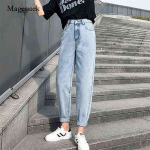 Vintage Denim Calças Plus Size Boyfriend Jeans Elastic Waist Algodão Solto Lavado Mulher Streetwear 10424 210518