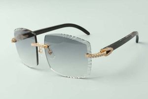 2021 High-End-Designer-Sonnenbrille 3524022 Schneidlinse, natürlich schwarz, strukturierte Büffelhörner, Stäbchen, mittlere Diamantbrille, Größe: 58–18–140 mm