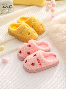 Children's Cotton Slippers Winter Boys and Girls Indoor Home Anti-Slip Plush Bag with Children Fruit Cotton Slippers Kids Shoes 211119