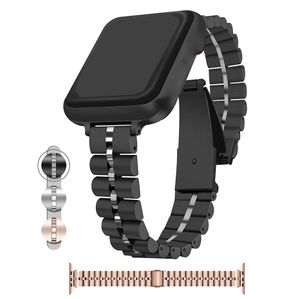 Tre pärlor Rostfritt stålband för Apple Watch Band 44mm 40mm 38mm 42mm Metal Armband Armband Iwatch Series 6 5 4 3 SE Watchband Smart Tillbehör