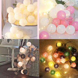 2M 10LED Baumwolle Ball Girlande Lichter String Weihnachten Weihnachten Outdoor Urlaub Hochzeit Party Baby Bett Fee Dekorationen Y0720