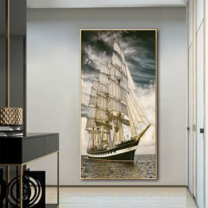 Barco no mar pôsteres impressão de paisagem lona ofegante imagens de arte de parede para sala de estar decoração moderna para casa decoração interna