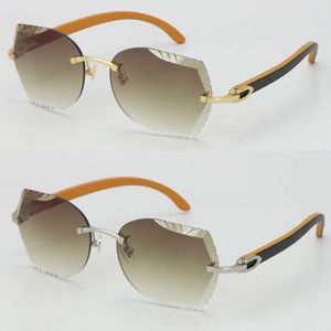 Rimless Wood C Decoration Vintage Sunglasses Black Mix Orange Wooden Square shape face UV400 Lens driving glasses 18K gold metal frame male and female Eyewear