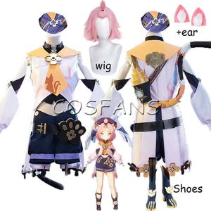 Game Genshin Impact Diona Cosplay Costume Diona Cosplay Costume Women Sexy Suit Halloween Top Shorts Sleeve Full Set Wigs shoes Y0903