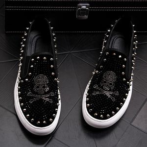 Men Fashion Business shoes Casual Spring Autumn Punk Style Rhinestone rivet Trend Male Leather Hip Hop Sneakers red black Footwear