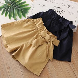 Sommar Casual Korea Design 3 4 5 6 7 8 9 10 12 år Bomull Navy Blue Khaki Sweet Bow Shorts For Kids Baby Girl 210529