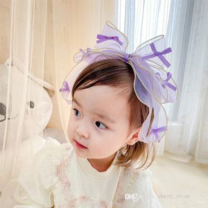 赤ちゃん女の子小結び姫のヘアアクセサリーLolita Organza 3D弓のヘッドバンド名素敵な子供たちGauze Bows髪のスティックD148