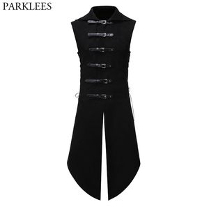 Men's Black Gothic Steampunk Velvet Vest Medieval Victorian Double Breasted Men Suit Vests Tail Coat Stage Cosplay Prom Costume 210923