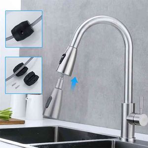 Kitchen Faucet Blacked Single Handle Pull Down White Kitchen Tap Single Hole 360 Degree Brushed Nickle Faucets Water Mixer Tap 210719