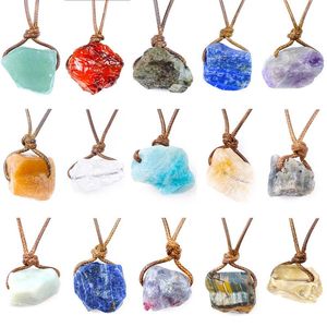 2022 new Irregular Natural Crystal Stone Rope Chain Energy Pendant Necklaces For Women Men Fashion Party Club Decor Jewelry