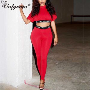 Colysmo Summer Tracksuit Women Two Piece Set Brev Skriv ut Corp Top och Long Pants 2 Sätter Womens Outfits Casual Sportswear 210527