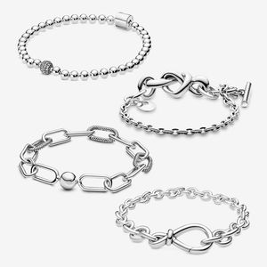 925 Sterling Silber Gliederketten-Armbänder für Damen, passend für Pandora Charm, modisches klassisches Perlen-Knoten-Herz-T-Ketten-Krawattenarmband, 1:1 Qualität mit Originalverpackung, Geschenk für Damen