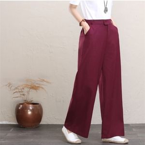 plus size donna cotone lino pantaloni gambe dritte larghezza design lady pantaloni normali design di buona qualità lino pantaloni lunghi larghi Q0801